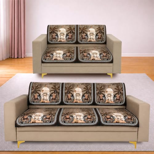 Image of Homerz Premium 'Luxe Series' Sofa Cover | Holland Velvet Fabric | Smooth Finish | Anti-Slip Fleece Backing Couch Protector (Maharaja, 5 (3+2) Seater, Seat Cover with Backrest)