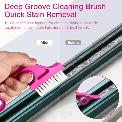 Image of Window Track Cleaning Brush Set - 2 Pack Window and Door Track Cleaning Tools with Ergonomic Handle for Precision Cleaning, Blue and Pink