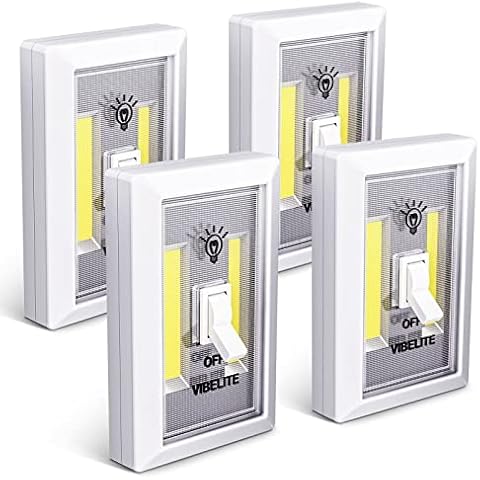 VIBELITE Closet Light, Battery Operated Switch Light, Tap Light, Touch, Push Night Lights, Wall Wireless Mount Under Cabinet, Shelf, Shed, Kitchen, Garage, Attic, RV, Lighting Installations (4-Pack) Cover