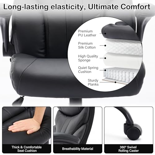 GAOMON Big and Tall Office Chair 500lbs, Wide Seat Home Office Chair, Ergonomic Executive Office Chair, High Back Computer Desk Chairs, Rolling Swivel Pc Chair With High Back & Flip-Up Armrests, Black