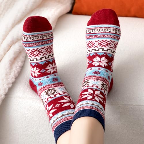 Image of Wool Socks for Women - Womens Wool Socks Winter Sock for men Warm Thick Knit Soft Vintage Casual Crew Sock