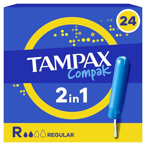 Tampax Compak - 24 Tampons Avec Applicateur, Régulier, Flux Légers à Moyens - Sans Parfum et Sans Colorant, Testé sous Controle Gynécologique, Protection...