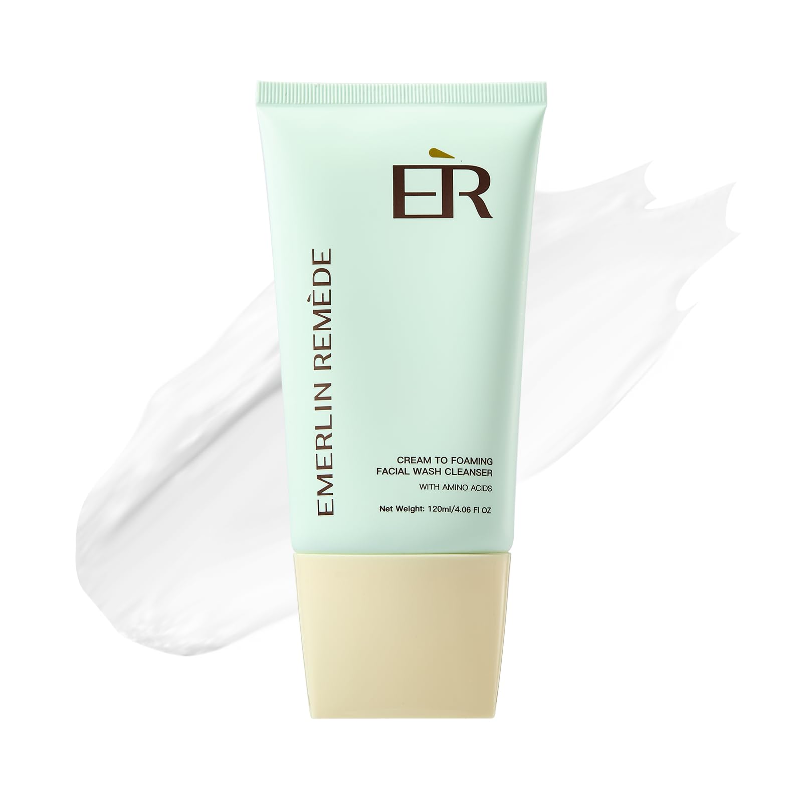 Emerlin Remède Cream to Forming Face Wash Cleanser, with Aloe Water, Ceramide NP, Hyaluronic Acid & Xylitol, Hydration and Protection Skin Barrier, For Oil & Normal Skin Type, 120ml