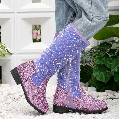 Cowgirl Boots for Girls Mid Calf Round Toe Kids Cowboy Boots Side Zipper Western Boot Horse Riding Shoes Waterproof Non Slip Sole for Outdoor Activities2