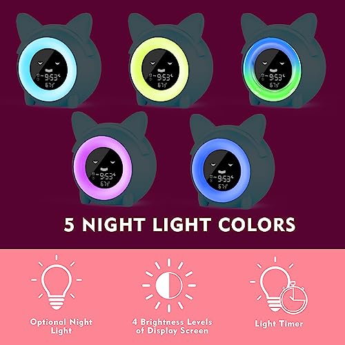 Kids Alarm Clock, Digital Alarm Clocks For Kids Toddlers Sleep Training Clock With Night Light Sound Machine Nap Timer Temperature Detect, Wake Up Clock For Boys Girls Desk Bedside #TOP3