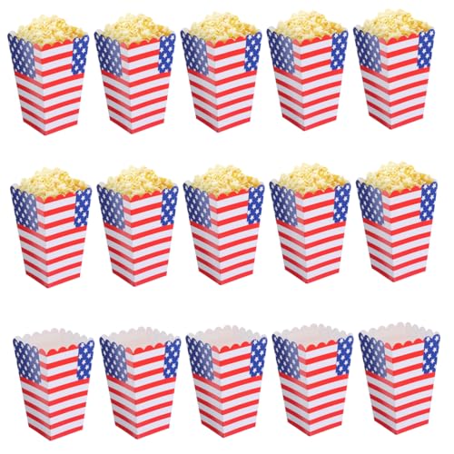 ULDIGI 36Pcs Patriotic Popcorn Boxes Stars and Stripes Treat Holders for Fourth of July Movie and Decorations Disposable Candy Containers