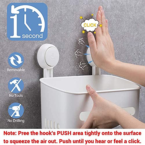 Ilikable Vacuum Shower Caddy Suction Cup No-Drilling Removable Waterproof Bathroom Wall Shelf Shower Basket Storage Organizer For Shampoo Conditioner Razors Soap - White #TOP2