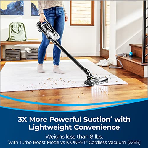 Bissell ICONPet Turbo Vacuum with Powerful Turbo Boost Suction, Tangle Free Brush Roll, & Parking Break, LED Crevice + Dusting Brush Tool, LED Motorized TurboBrush Tool, Plus a Wall Mount