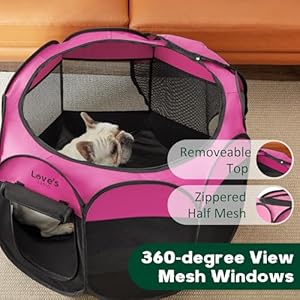 Love’s cabin Pet Puppy Dog Playpen, Small Dog Tent Crates Cage Indoor/Outdoor, Portable Playpen for Dog and Cat, Foldable Pop Up Dog Kennel Playpen with Carring Case, Removable Zipper Top, Pink