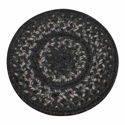 Homespice Jet Black Braided Trivets Ideal as Hot Pads, Round 8" Set of 3