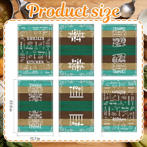 Image of Bencailor 6 Pcs Green Farmhouse Kitchen Towels Decorative Sets Dish Towels Absorbent Fast Drying Hand Tea Vintage Hanging Reusable Cleaning Dishcloths for Cooking Farmhouse Bathroom Accessory