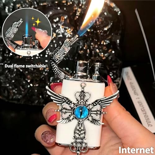 Encendedor recargable de llama doble portátil blanco miniatura 5