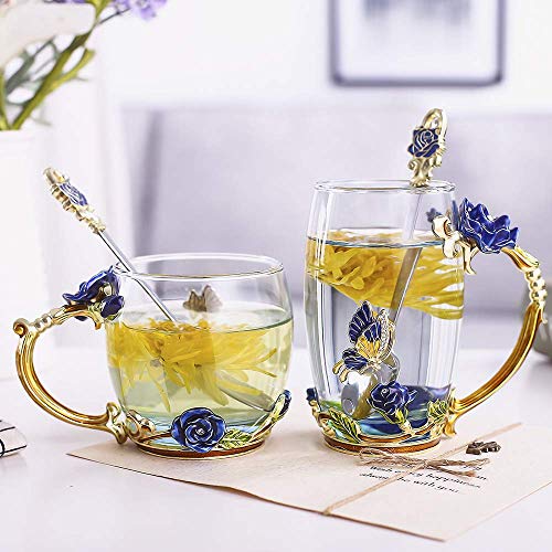 image for Luka Tech Enamels Butterfly flower Lead-free Glass Coffee Mugs Tea Cup