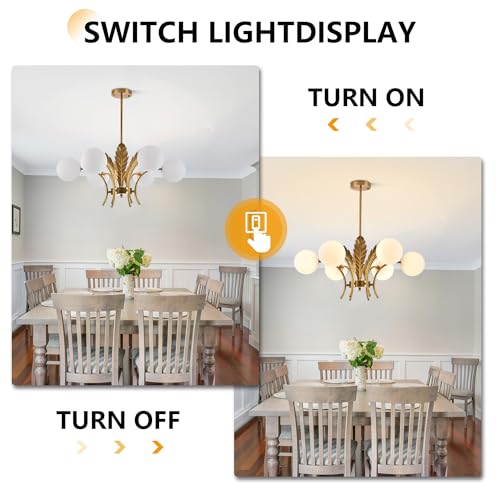 Bokt BP1128-BT Mid Century Milk Glass Chandelier Gold G9 Ceiling Chandelier Light Industrial Metal Adjustable Pendant Lighting Farmhouse Large Globe Flush Mount Light Fixture thumb #6