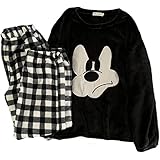 [Reloading] ミッキーマウス ルームウェア 秋 冬 用 かわいい 二点セット モコモコ セット パジャマ レディース 着ぐるみ 長袖 裏起毛 部屋着 寒さ対策 ふわふわ (Color : ミッキーマウス, Size : 2XL)