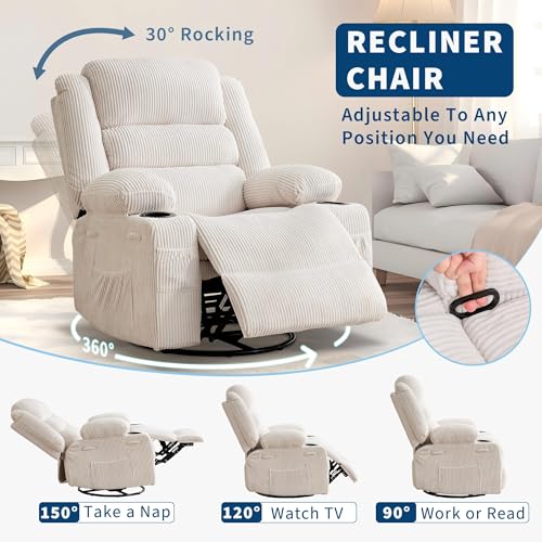 Image of Rocking Recliner Chair for Adults 360 Swivel Manual Recliner