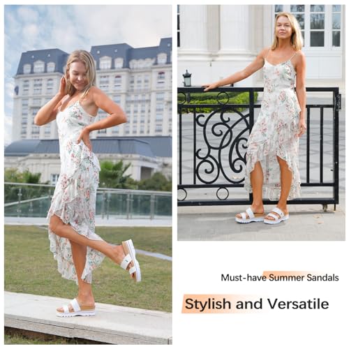 Image of Women's Higher Platform Sandals Arch Support Beach Slides for Woman Orthotic Summer Causal Cork Footbed Slip on Cushion Cute 2 Strap Flatform 2.2IN sandalias de mujer
