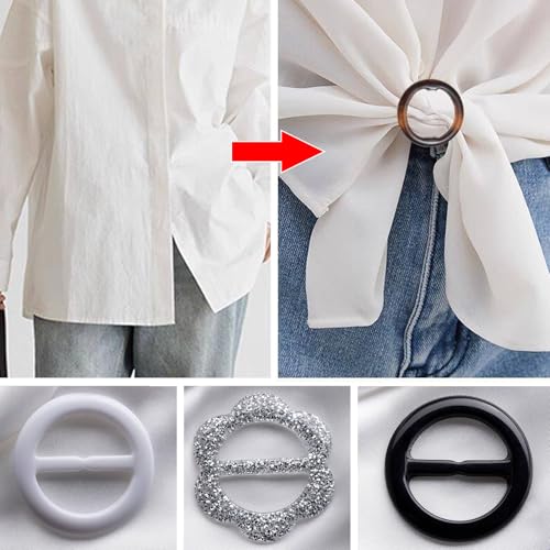Image of 12PCS Silk Scarf Ring Clip T-Shirt Tie Clips for Women Girls 80's Party Accessories Fashion Resin Ring Scarves Clasp Waist Buckle for Shirts Clothing Clips with 1 Exquisite Box