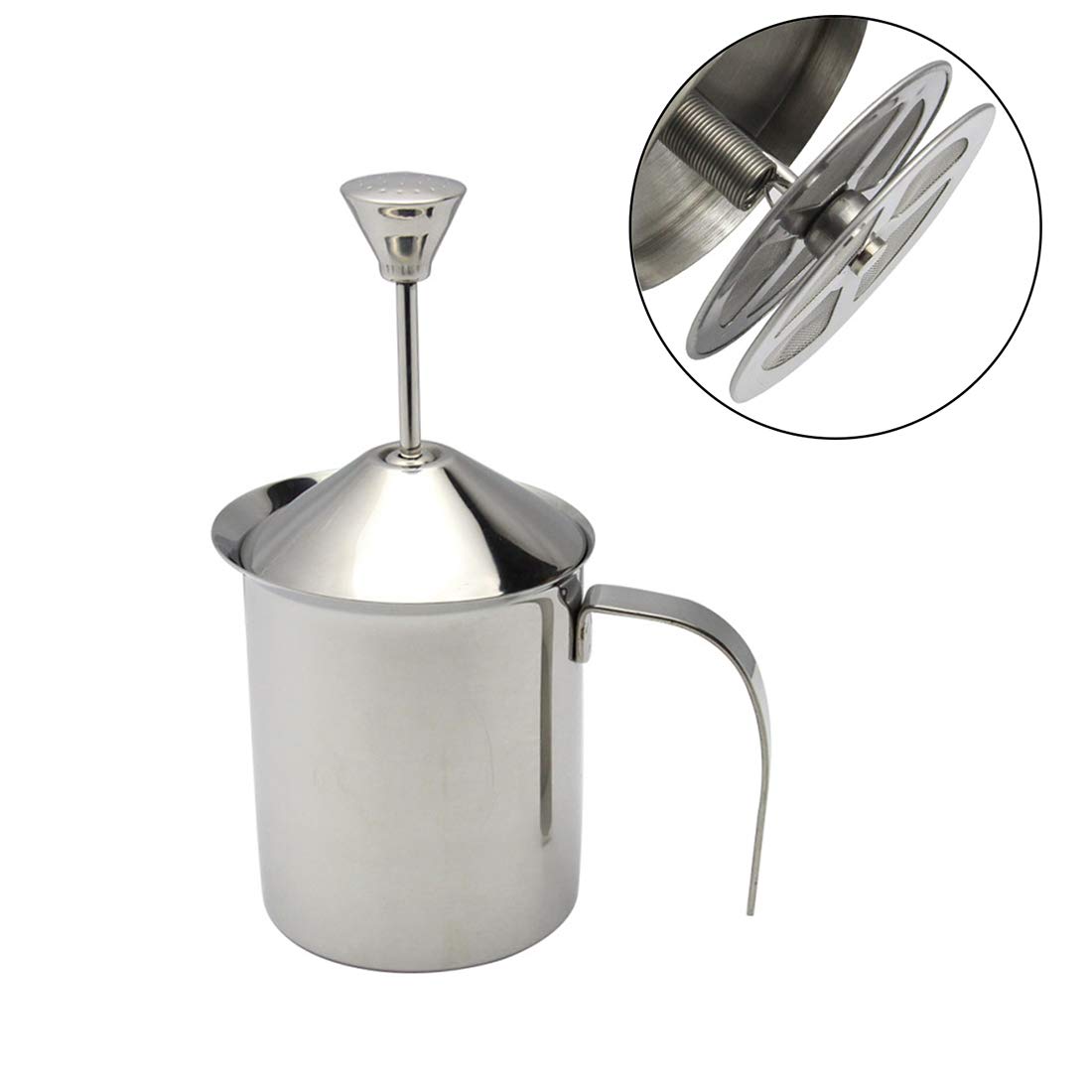 Ręczny spieniacz do mleka, pompka ręczna ze stali nierdzewnej pianka do mleka dzban do spieniania mleka zrób to sam fantazyjny krem do kawy spieniacz do mleka do cappuccinos Coffee Latte, 400 ml