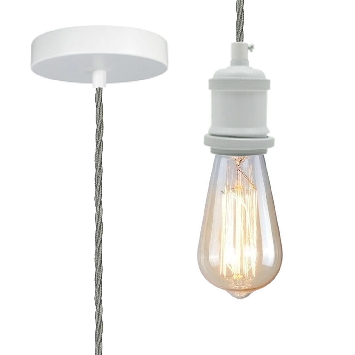 LEDSone Modern Ceiling Pendant Light White Metal Hanging Lamp with E27 Base 100 cm Adjustable Cable Suitable for Kitchen Living Room Bedroom Dining Room Bar Restaurant Café