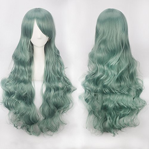 Halloween Fashion Christmas Party Dress Up Perücke Cos Perücke Farbe Anime Perücke Knopf Netz Hochtemperaturdraht Universal 80 cm langes lockiges Haar Farbe: K027-13 (80 cm Mint Farbe)