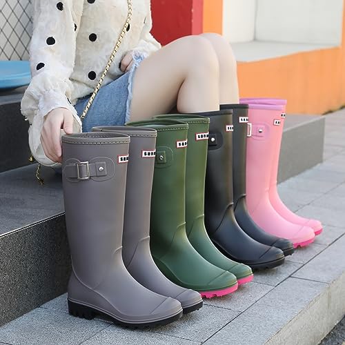 Jesindr Damen Halbhoch Gummistiefel, Mode Protective Gummischuhe, Bequem Rutschfesten Atmungsaktiv Damen Gummistiefel, Schwarz, 41 EU