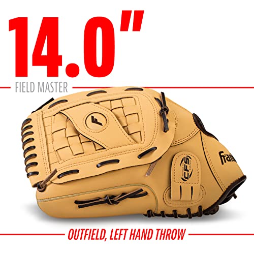 Image of Franklin Sports Baseball + Softball Glove - Field Master Baseball + Softball Mitt - Adult + Youth Glove - Men's + Women's Baseball + Softball Gloves - Left Hand Throw - 14 inch - Camel Brown