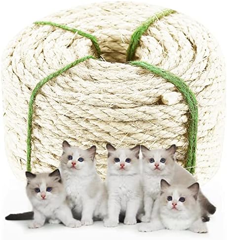 Natural Sisal Rope 164FT Heavy Duty Twine for Cat Scratching Post,Cat Scratcher Replacement,Cat Tree,Scratching Pad,DIY,Crafts,Gardening,Hammock,Home Decorating