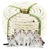 Natural Sisal Rope 164FT Heavy Duty Twine for Cat Scratching Post,Cat Scratcher Replacement,Cat Tree