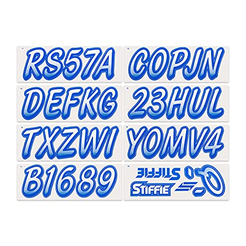 Image of STIFFIE Whipline White /Blue 3 inch Boat & PWC Registration Decals • Numbers Letters Stickers