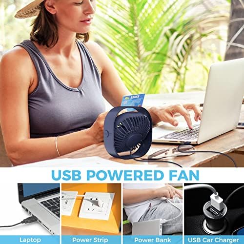 Desk Fan USB Fan, Small Table Fans Mini Desktop Cooling Fan with 3 Speeds Adjustable, Personal Silent Bed Fans with Cable 360°Rotatable Strong Airflow for Home Office Bedroom Car in Hot Day