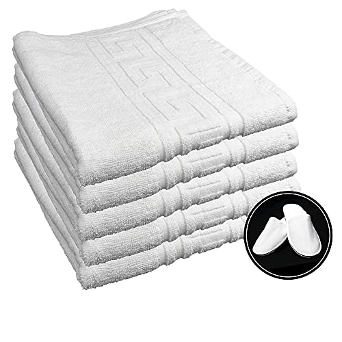 ROYAL EUROPE TEXTILE SL 5 Toallas de Ducha, 100% algodón, Medidas 70x140 cms. Acabado en Greca más Unas cómodas Zapatillas de Regalo Color Blanco. 450 Gramos/m2.