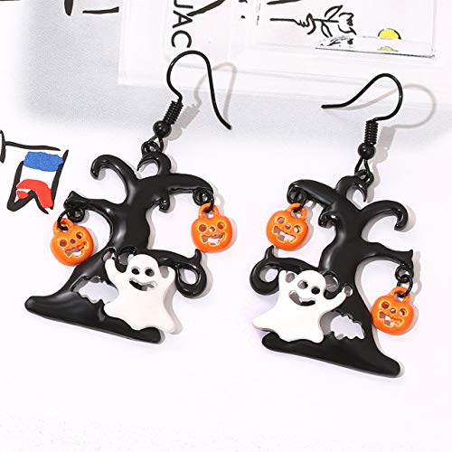 Boderier Ghost Earrings Halloween Black Tree and White Ghost Drop Earrings for Women2