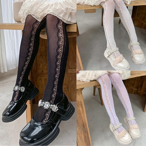 Tights, Girls Lace Leggings with Love Heart Decors, Comfortable Children's Long Stockings Hollowed Out Pantyhose4