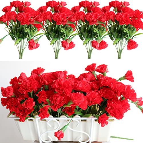 Htmeing 8Pcs Artificial Flowers Carnation Bouquet Decor Faux Flower Centerpieces For Tables Vase Wedding Decorations Flower Arrangements (Red) #TOP16