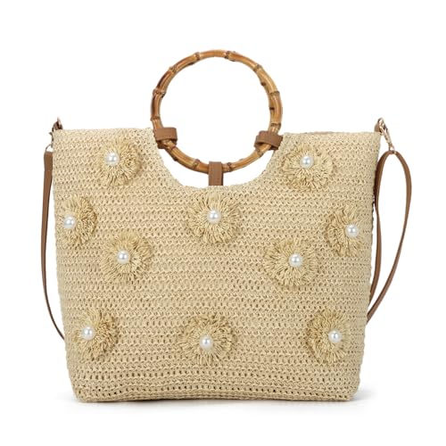 Bolsa playera para mujer, tejido con perlas florales