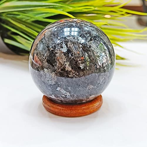 Image of Shubhanjali Healing Crystal Stone Sphere Vastu Natural Larvikite Crystal Sphere Ball Crystal Larvikite Stone Sphere for Home Decor Showpieces Table Decor Meditation 250-300 Gm