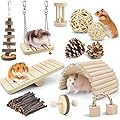 ERKOON Hamster Chew Toys,12 PCS Bunny Teeth Boredom Breakers, Natural Wooden Dumbbell Bridge Swing Seesaw Suitable for Small Pet Rabbits, Gerbils, Guinea Pig