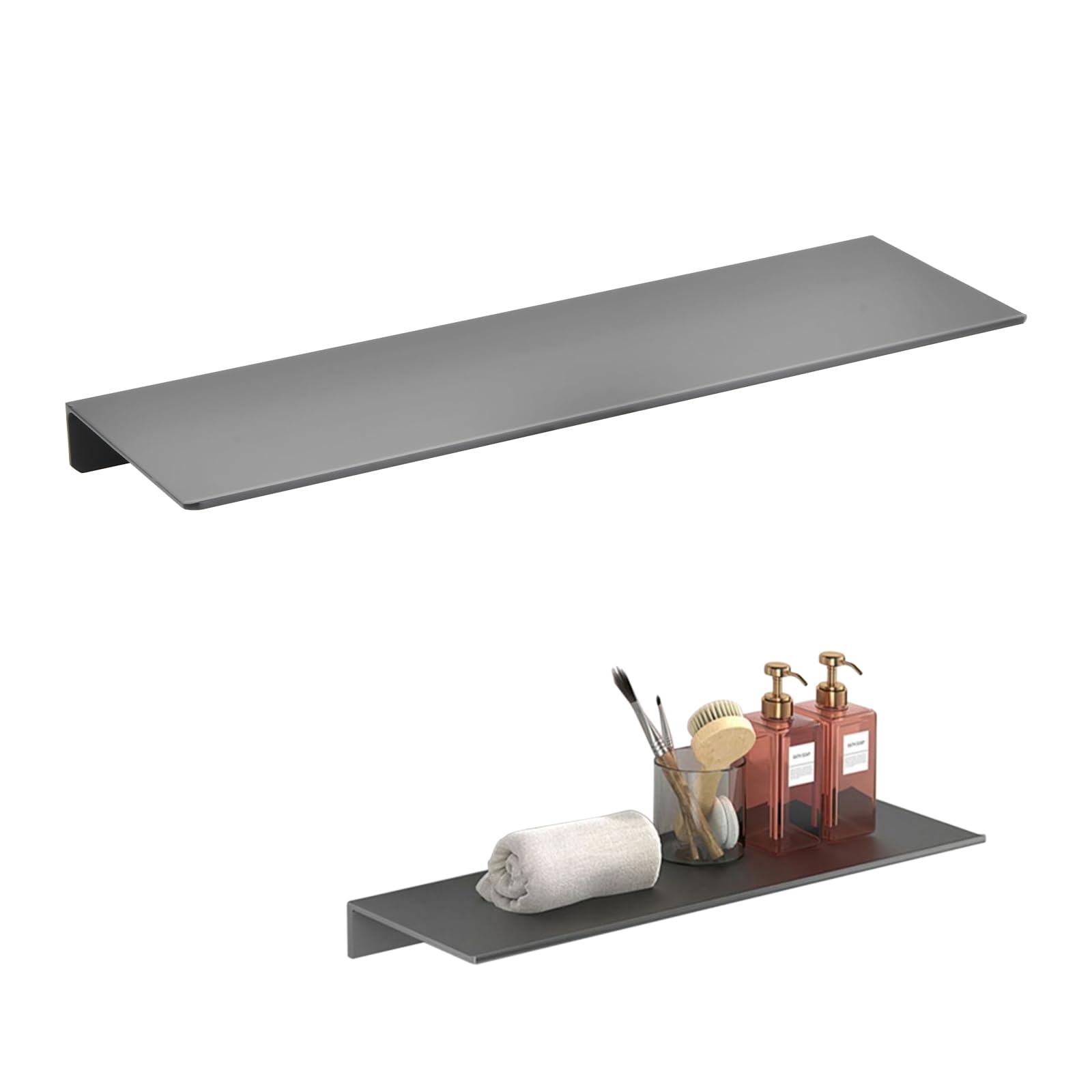 Estantería Ducha 40 cm sin Taladro, Aleación de Aluminio Estantes de Pared con Tornillos de Expansión y Adhesiva, Baldas Flotantes Gris, Repisas de Pared para Baño Salón Dormitorio Cocina