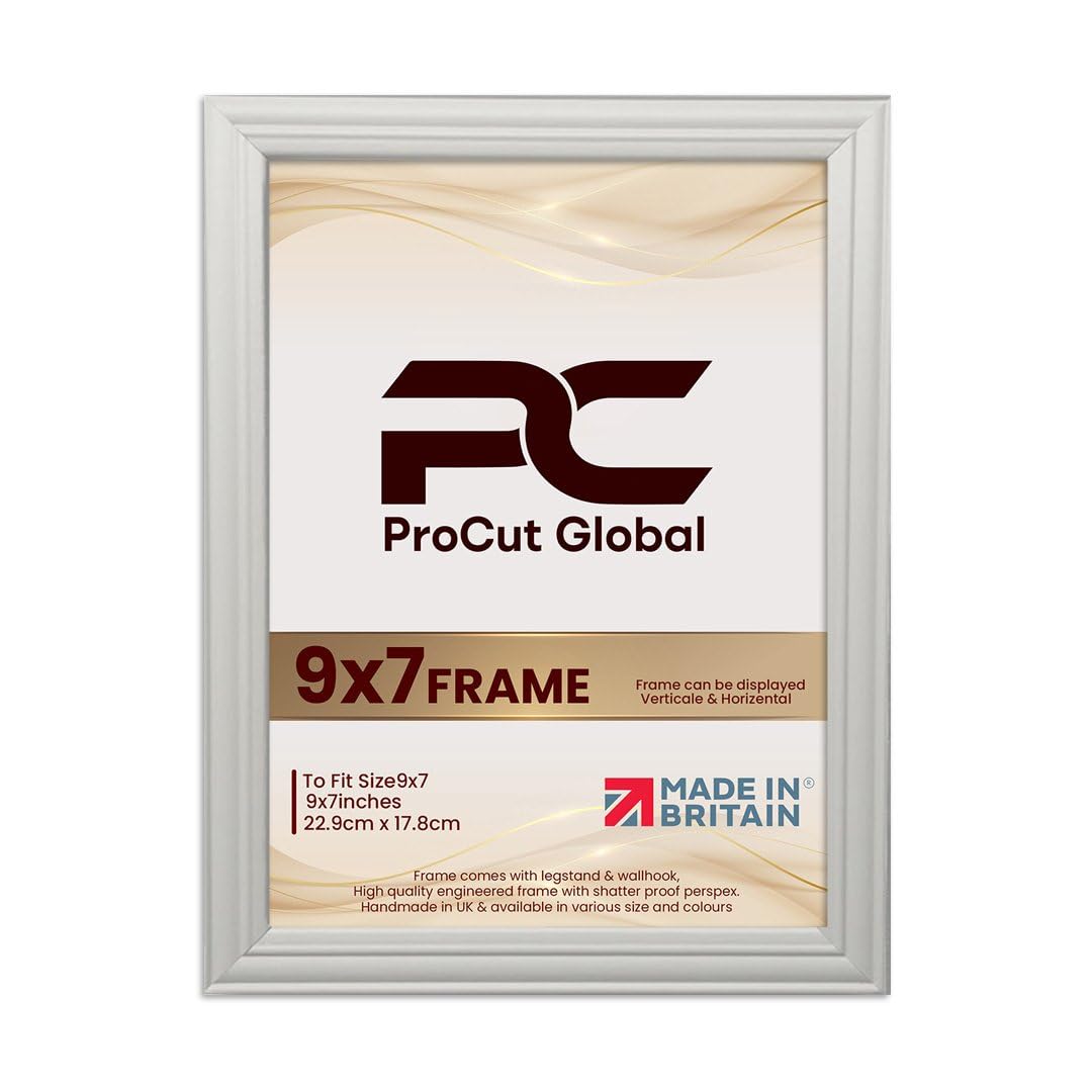 Procut Global 9x7 Light Grey Picture Frames - Classic Wooden Photo Frame with Shatterproof Perspex for Wall or Tabletop - Perfect for Posters, Certificates & Prints - Sizes & Colors Available