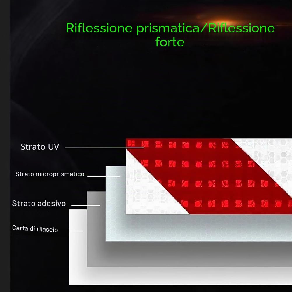 Nastro Catarifrangente Adesivo, Rosso Bianco Nastro Riflettente Autoadesivo, Strisce Catarifrangenti Adesive, Adesivi Segnaletico Sicurezza Impermeabile per Auto Veicoli e Moto,30cm x 3meters