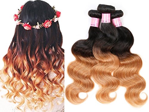 Nifty Girl Brazilian Ombre Virgin Hair Body Wave Weft 3 Bundles 300g 100% Human Hair Extensions Ombre 1B/27 (16"18"20")
