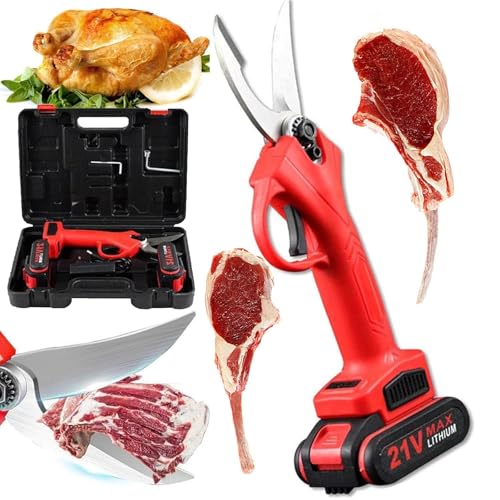 Image of Cordless Electric Kitchen Bone Scissors-2x 21V 2000mah Rechargeable Batteries,Multi-Function Poultry Shears with Safety Lock,For Chicken, Meat, Fish, Seafood, And Vegetables,Red