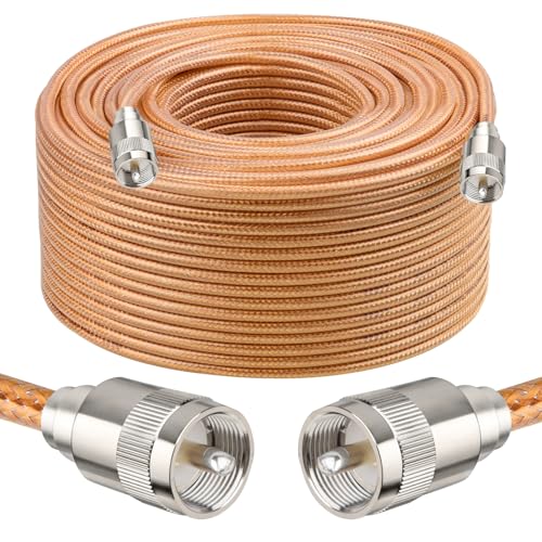 XRDS -RF 200FT RG8X Coaxial Cable with UHF Male PL259 Connectors, Solid Copper Core, Braided Shield, CB Cable for Ham Radio, HF Radio, and Communication Devices