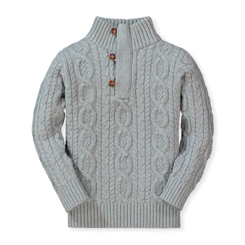 Image of Hope & Henry Boys' Mock Neck Cable Sweater with Button Placket