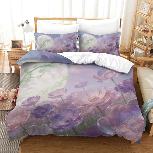 Housse de couette 3D pour lit simple anti-plis avec parure de lit fleurie en microfibre