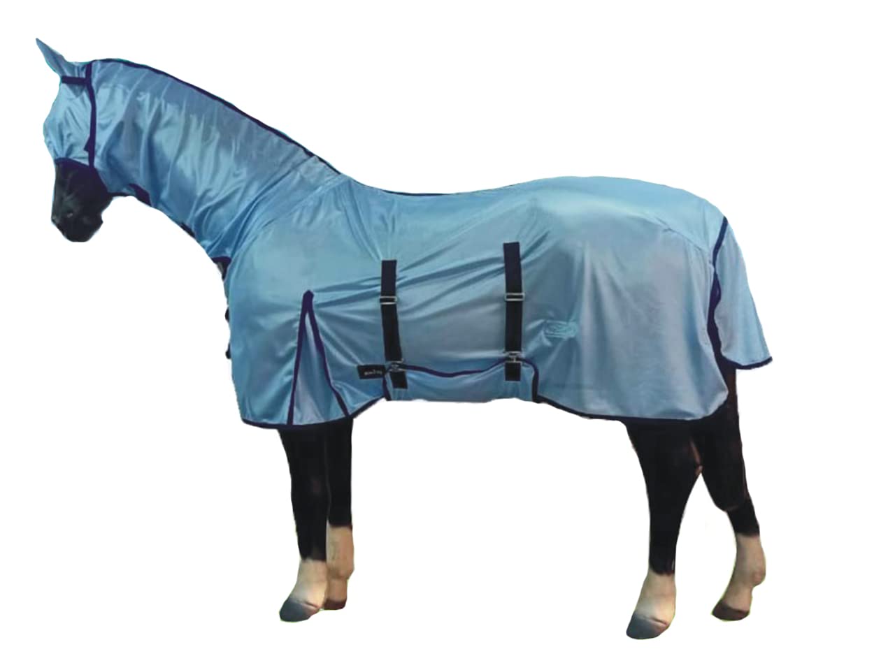 Horse Master Horse Combo Fly Rug - Lightweight Plain Sheet with Free Fly Mask & Tail Cover Protection - Equestrian Rug for Competition Riding Outdoors Yards Fields, BLUE, 125cm / 5โ6 inch