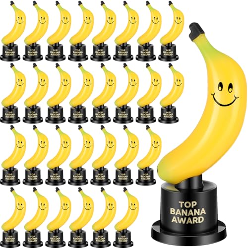 Tondiamo 6 Pcs Top Banana Award Funny Trophy, Yellow Plastic Black Stand - image 1