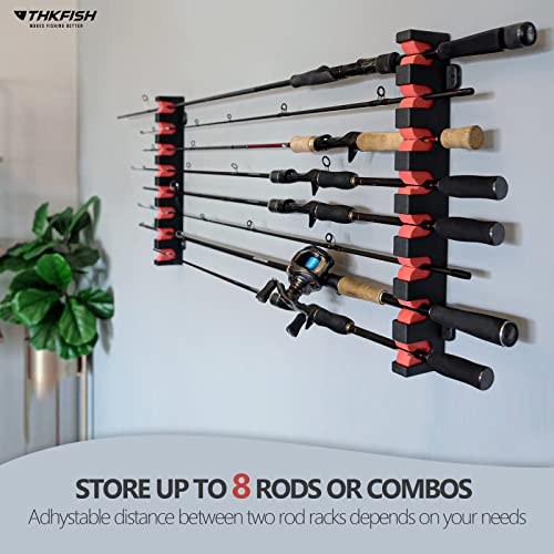 Thkfish Fishing Rod Rack Store 8 Fishing Rod Holders Rod Rackwall Mount Horizontal Fishing Pole Holders For Garage Room, Boats Store 8 Fishing Rod Combos,1Pair Grey #TOP1