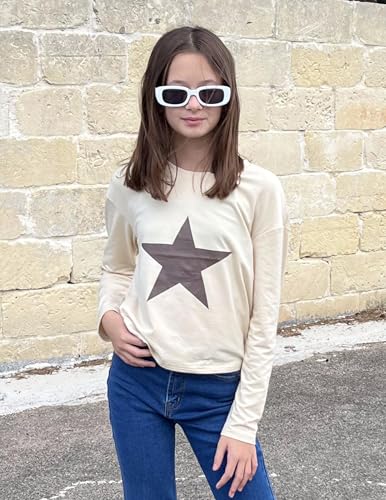 Image of Arshiner Girls Crop Tops Long Sleeve Shirts Drop Shoulder Crewneck Casual Fashion T Shirts Tee